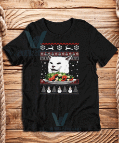 Cat In Table Christmas T-Shirt Unisex Adult Size S - 3XL