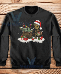Baby Yoda And Groot Christmas Sweatshirt Adult Size S-3XL